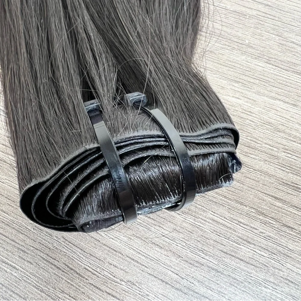 LUVME Natural Black Human Hair Zero Trace Seamless 16” Clip In Hair Extensions